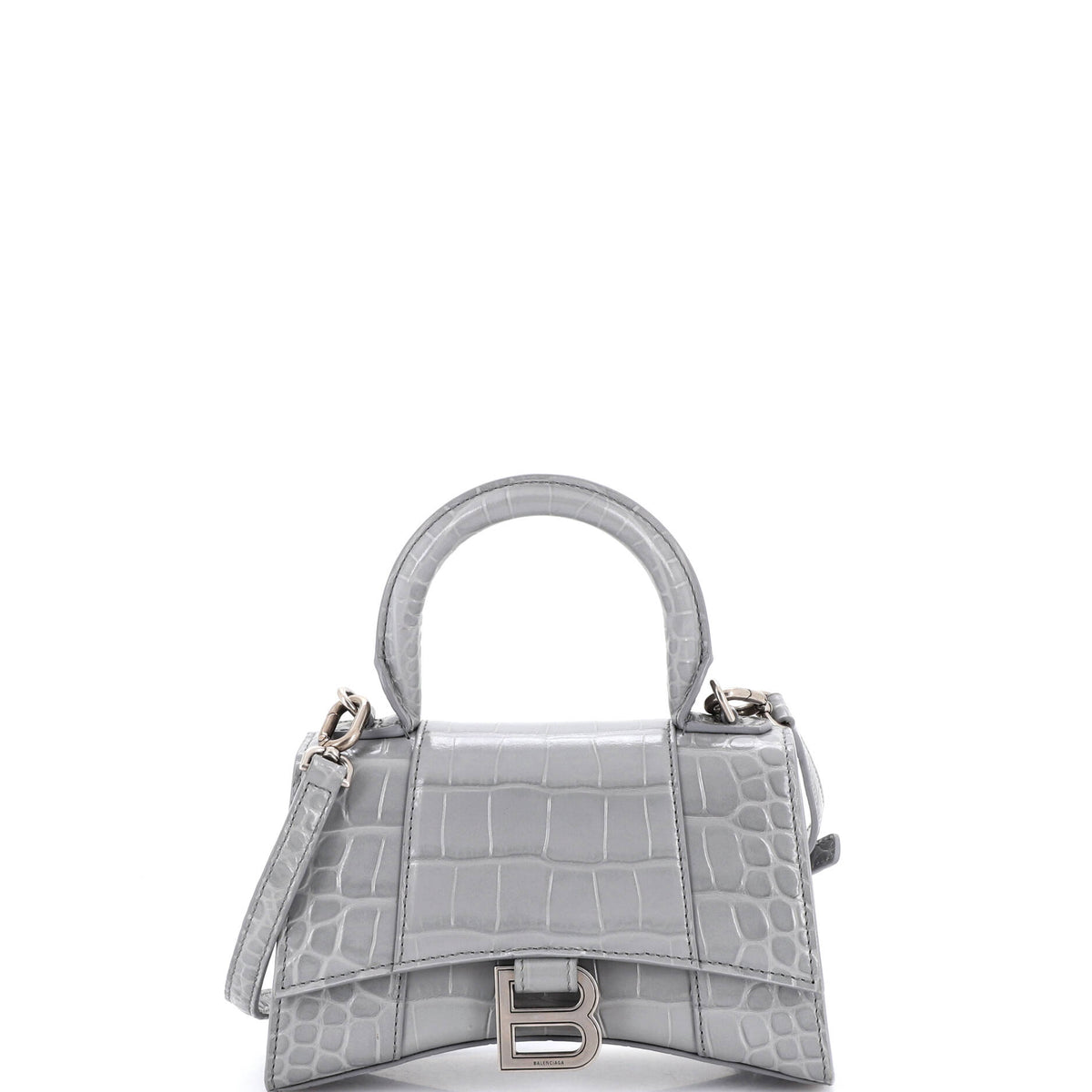 Balenciaga Hourglass Top Handle Bag Crocodile Embossed Leather XS