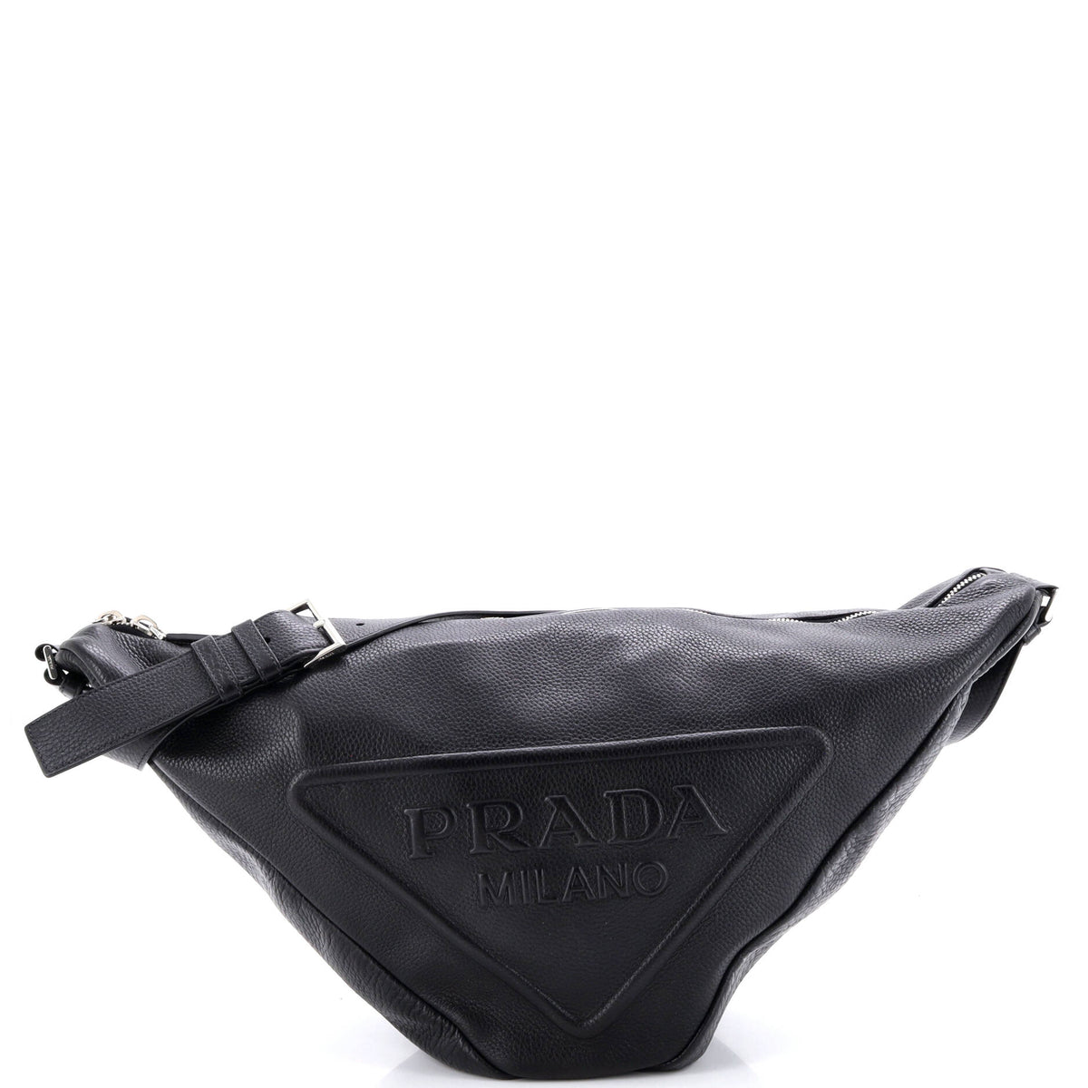 Prada PRADA Triangle Logo Zip Messenger Leather Large