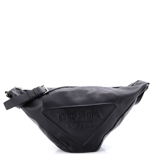 PRADA Triangle Logo Zip Messenger Leather Large