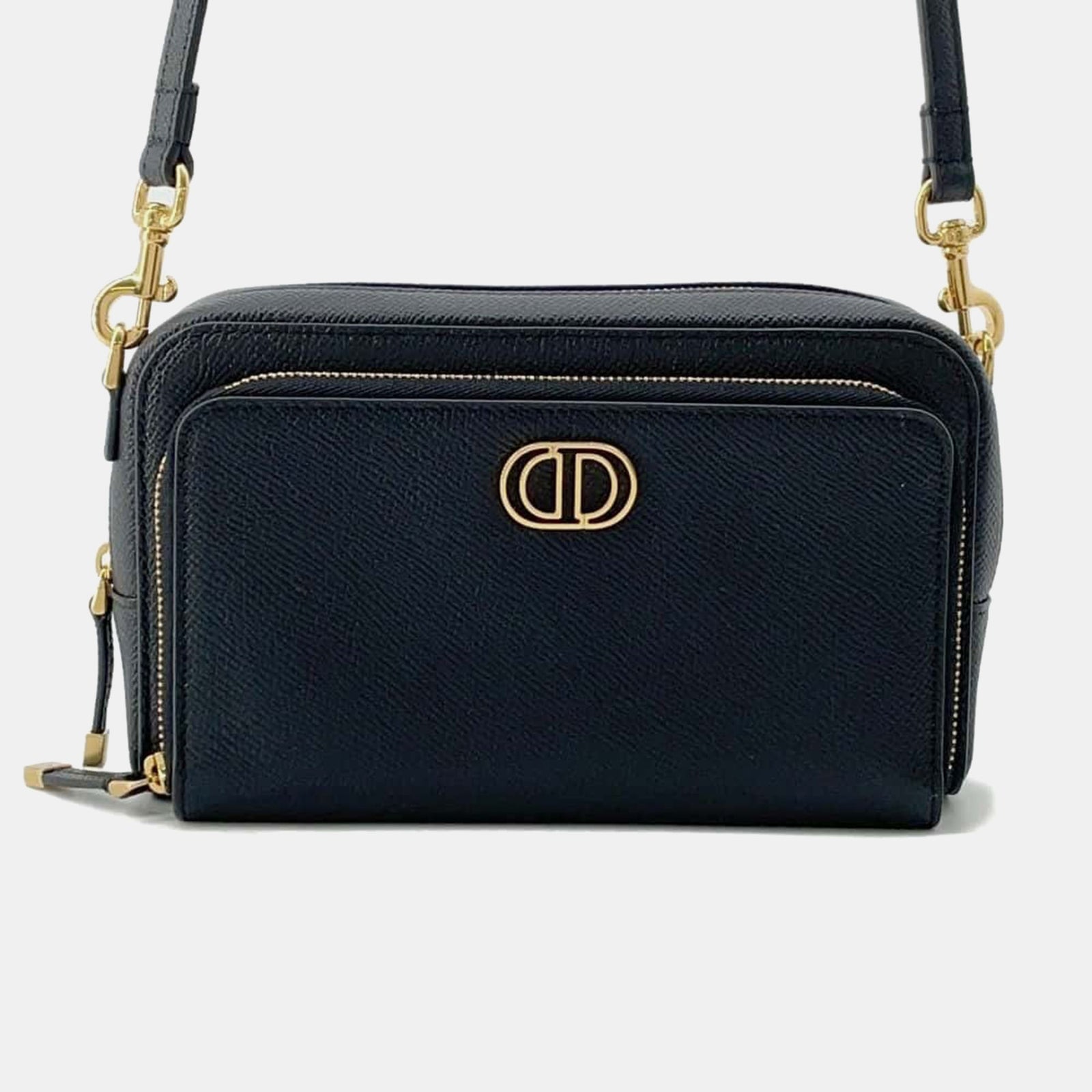 Dior Schwarze Caro-Schultertasche mit Doppelbeutel aus Leder