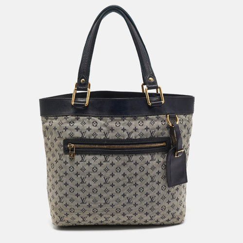 Navy Blue Monogram Mini Lin Canvas Lucille GM Bag