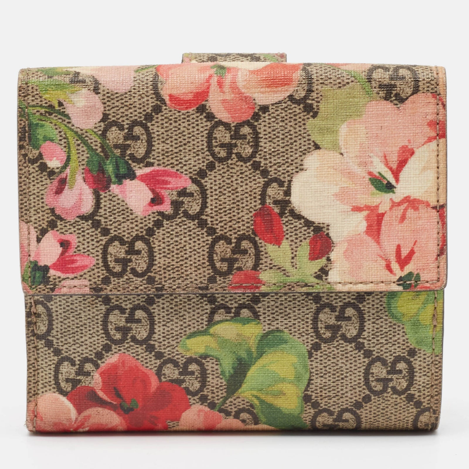 Gucci Portefeuille à rabat français en toile GG Supreme Blooms rose/beige