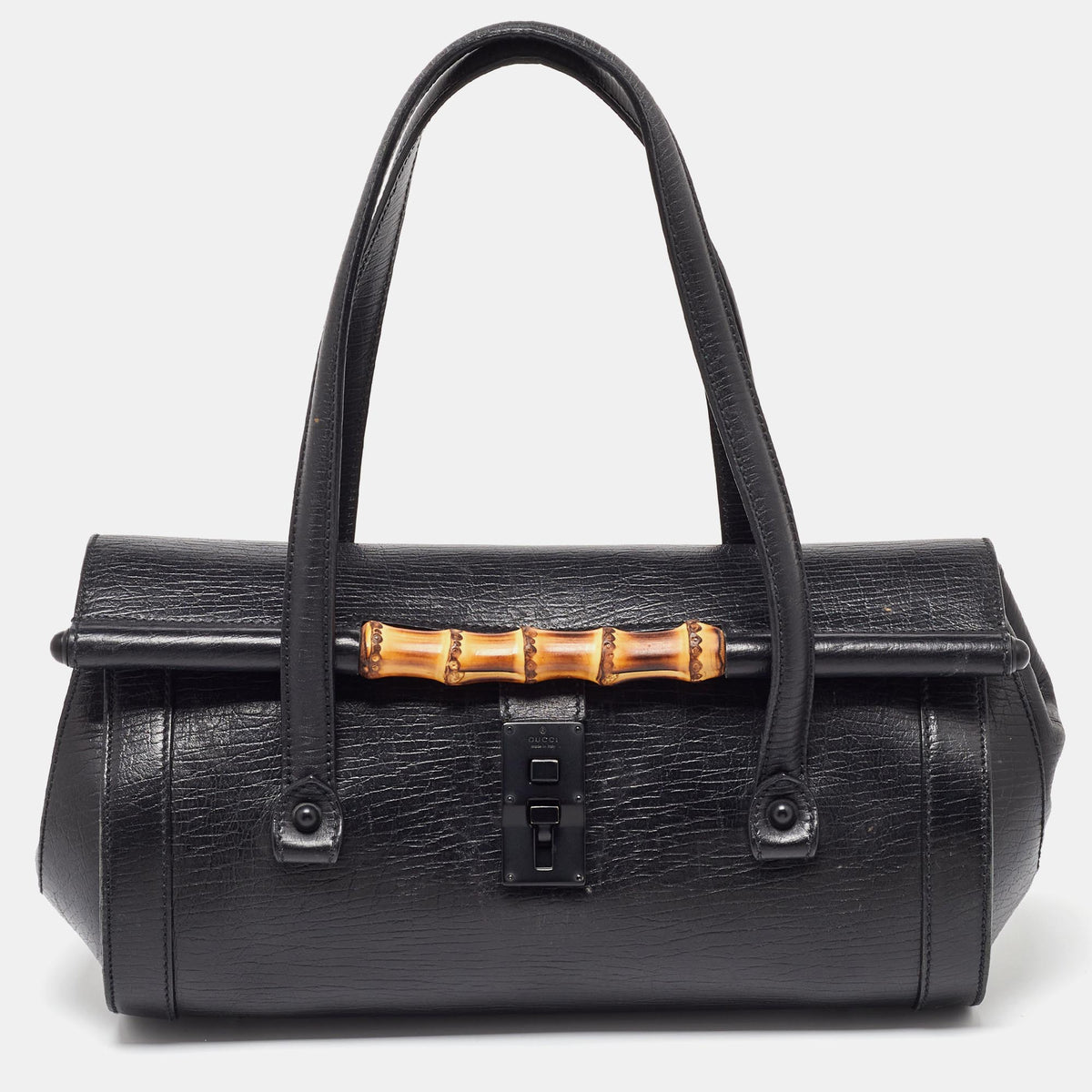 Gucci Black Leather Bamboo Bullet Bag