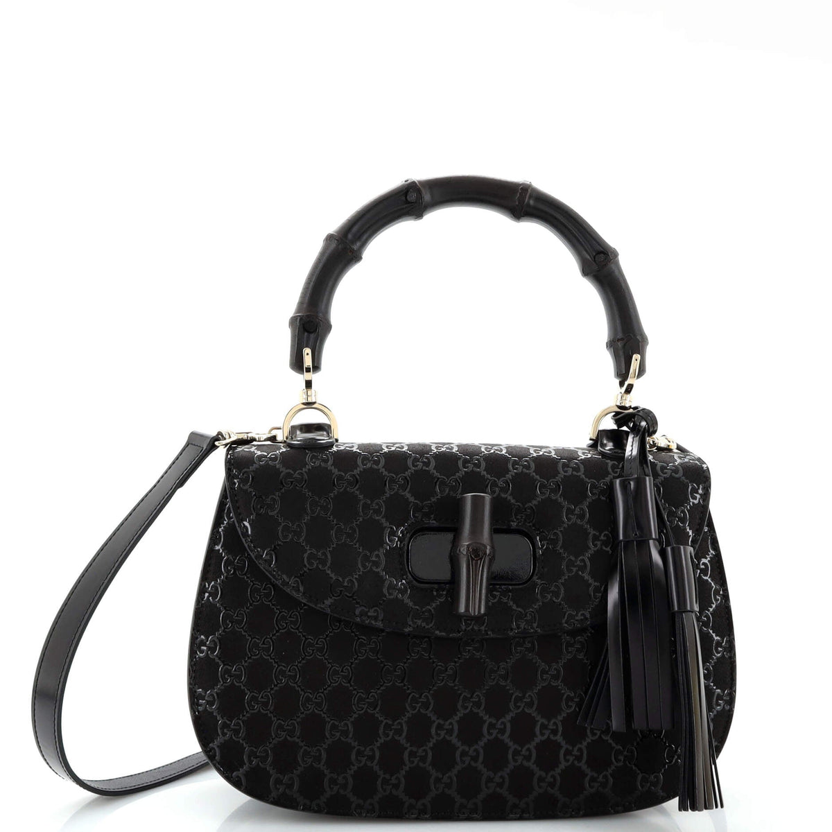 Gucci GUCCI Bamboo Top Handle Bag GG Embossed Leather Medium