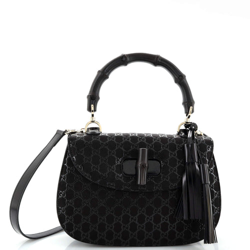 GUCCI Bamboo Top Handle Bag GG Embossed Leather Medium