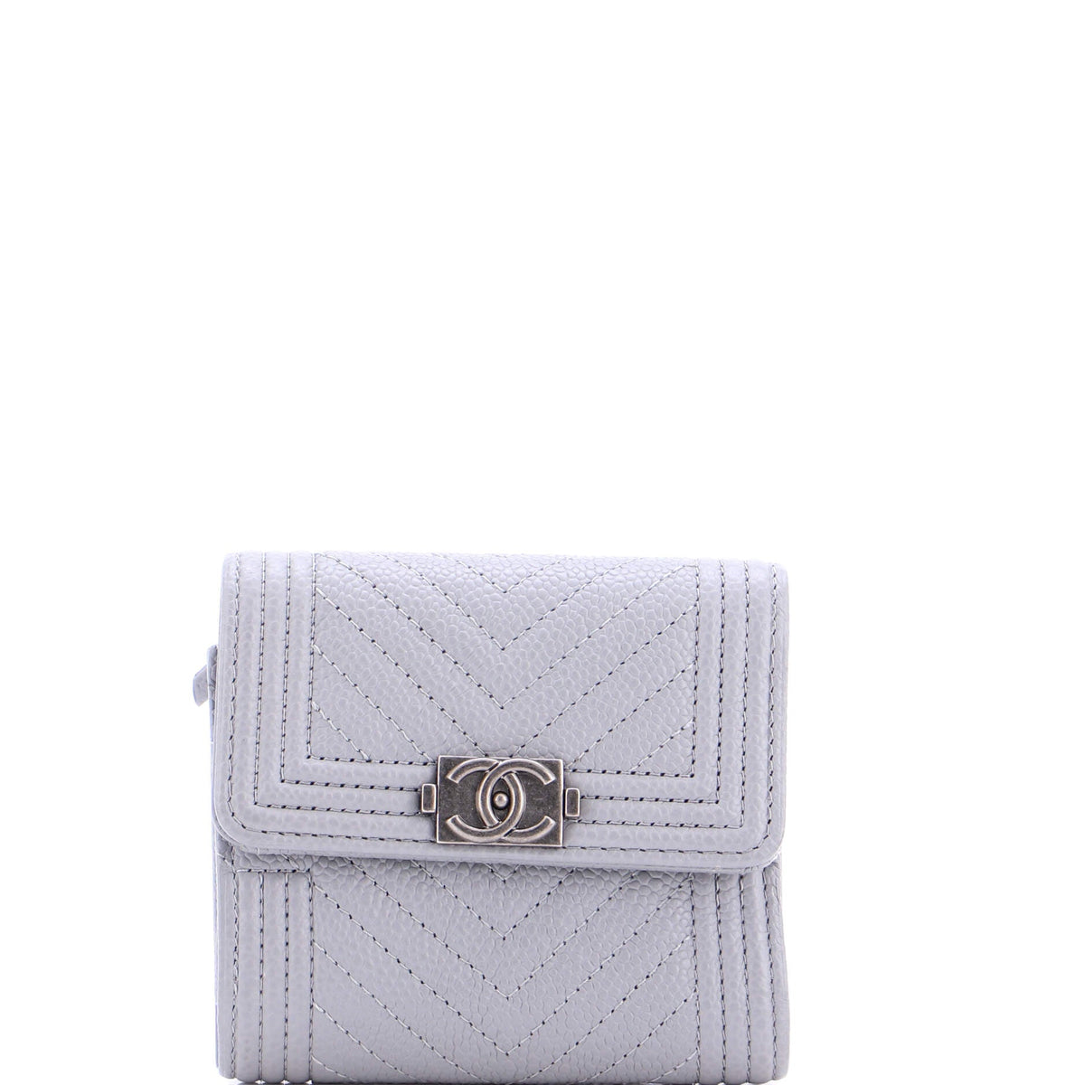 Chanel CHANEL Boy Trifold Flap Wallet Chevron Caviar Small