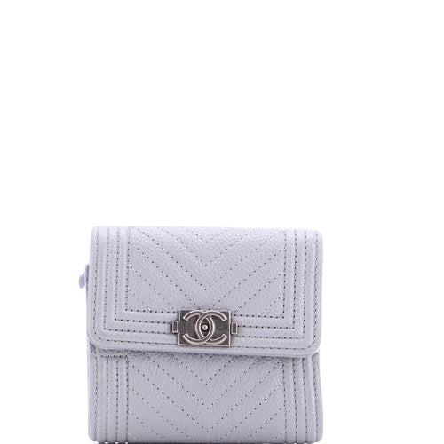 CHANEL Boy Trifold Flap Wallet Chevron Caviar Small