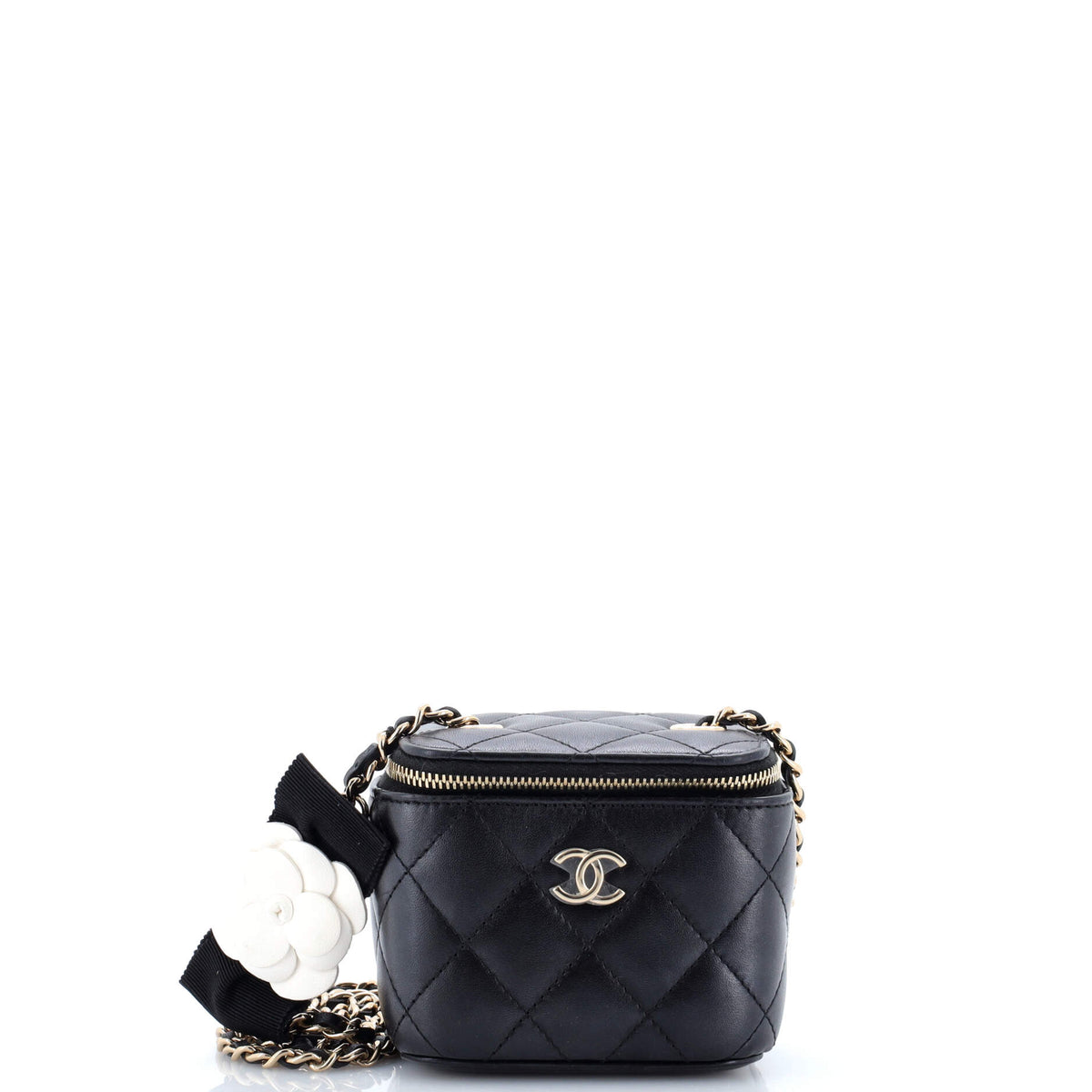 Chanel CHANEL Camellia Bow Vanity Case with Chain Quilted Lambskin Mini