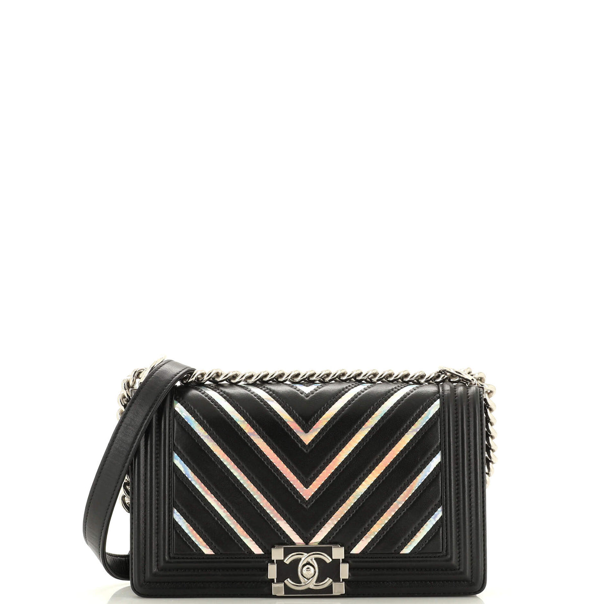 Chanel CHANEL Boy Flap Bag Chevron Lambskin with Holographic PVC Old Medium