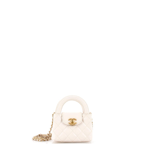 CHANEL Kelly Top Handle Shopping Bag Quilted Shiny Aged Calfskin Nano