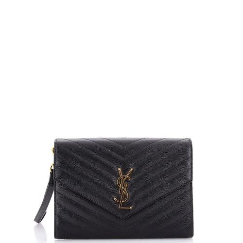 Classic Monogram Envelope Wristlet Clutch Matelasse Chevron Leather