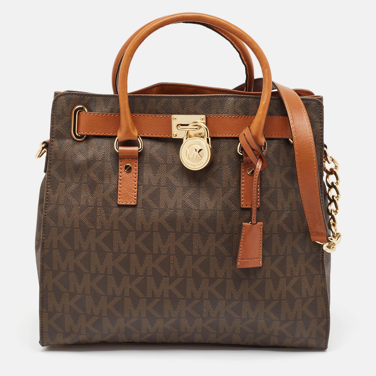 Michael Kors Brown Signature Coated Canvas and Leather Hamilton North South Tote