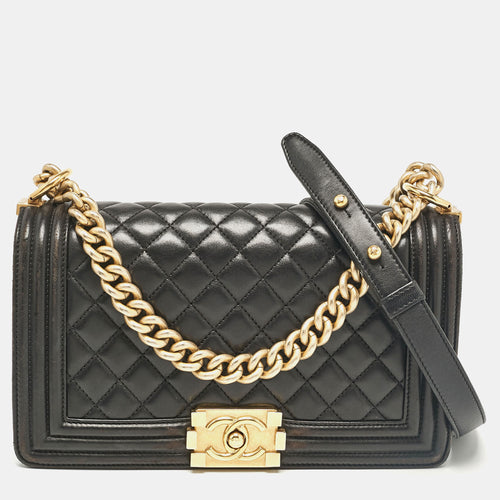 Black Quilted Leather Medium Boy Flap Bag