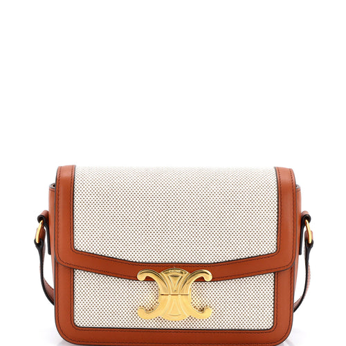 CELINE Triomphe Shoulder Bag Canvas with Leather Teen