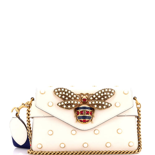 GUCCI Broadway Pearly Bee Shoulder Bag Embellished Leather Mini
