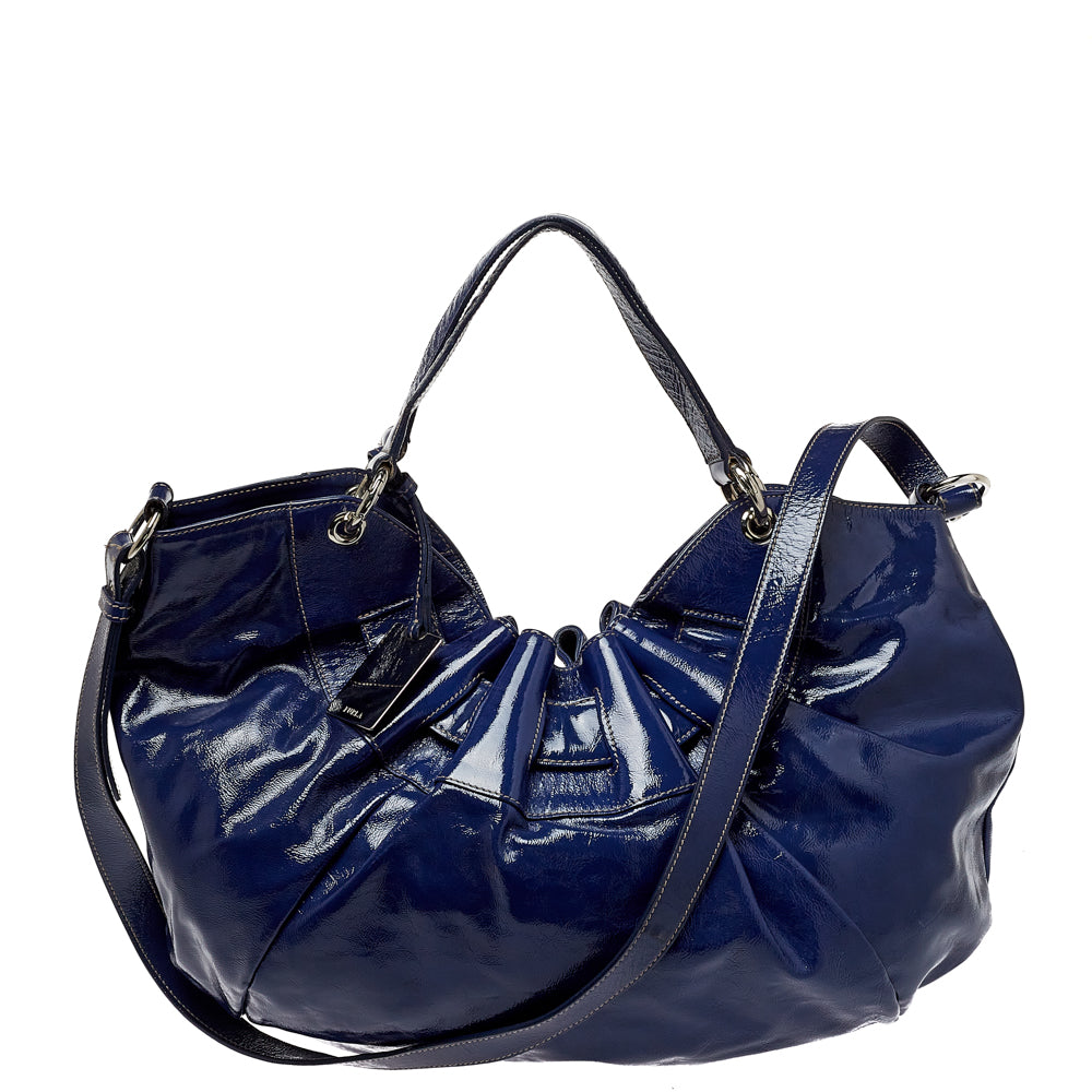 Furla Blue Patent Leather Ninfea Hobo