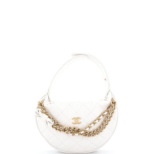 CHANEL Double Chain Bow Hobo Pouch Quilted Caviar Mini