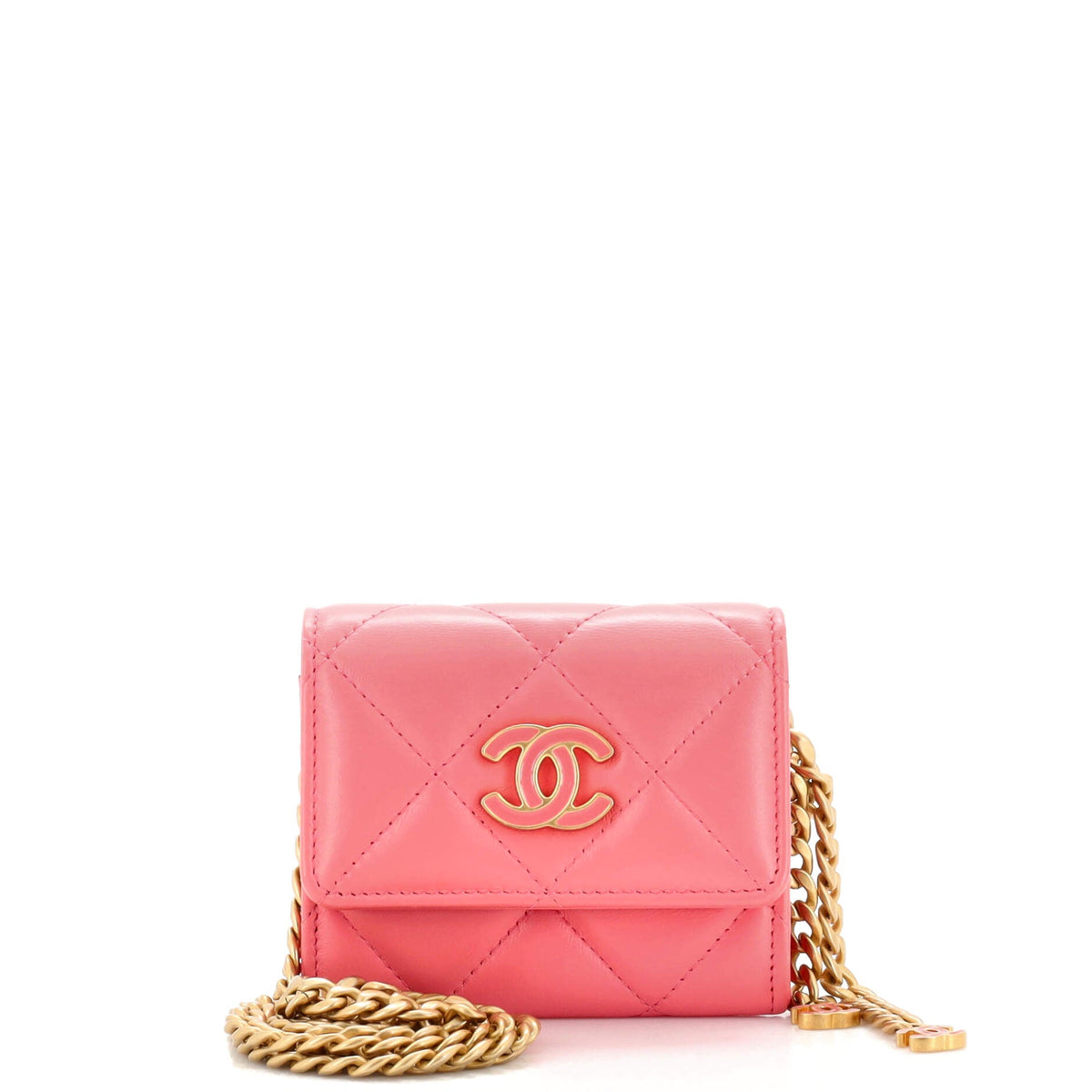 Chanel CHANEL Pending CC Card Holder on Chain Quilted Lambskin