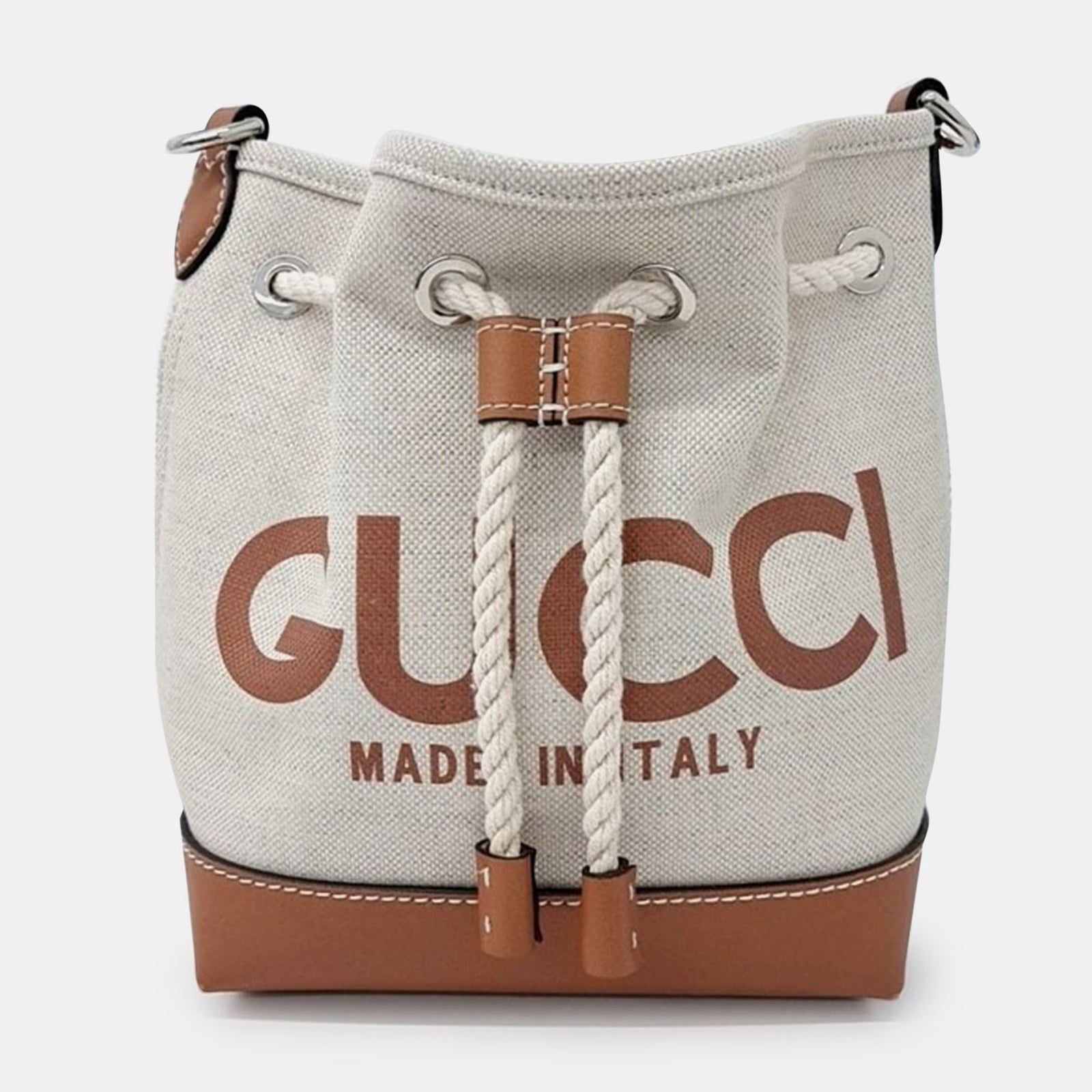 Gucci Sac seau en toile beige/marron et cuir avec logo