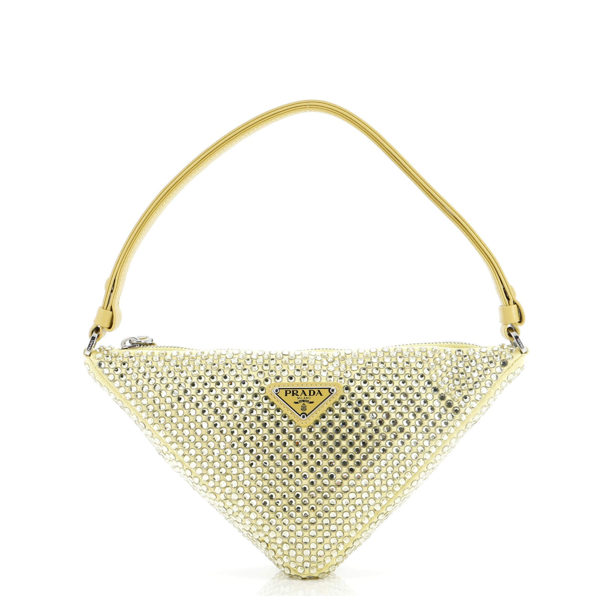 Prada PRADA Triangle Top Handle Pouch Bag Crystal Embellished Satin Mini