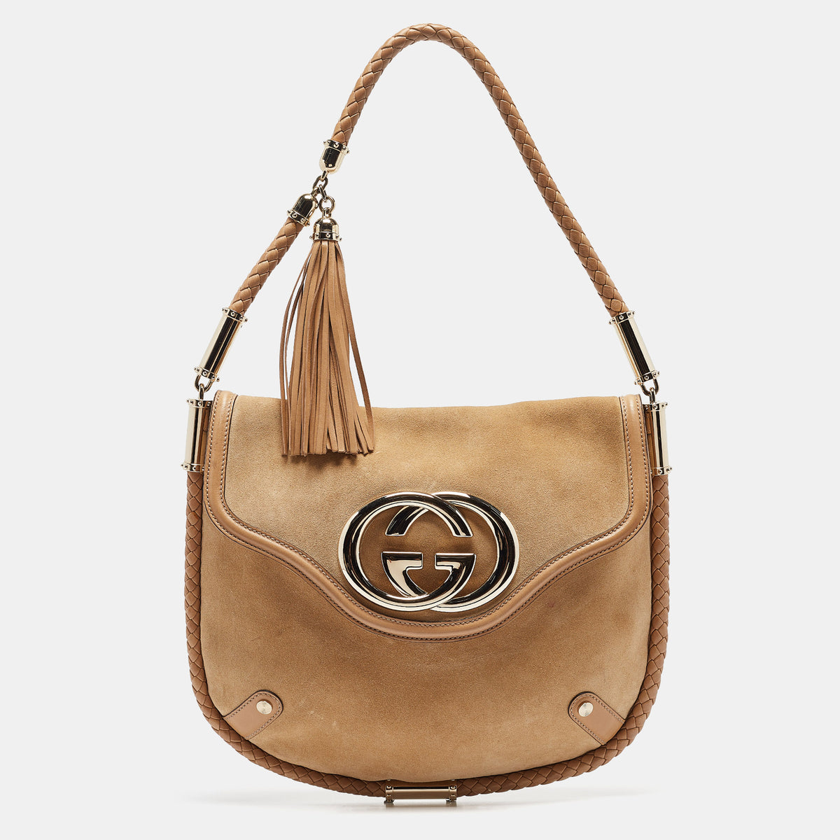 Gucci Tan Suede Medium Britt Tassel Hobo