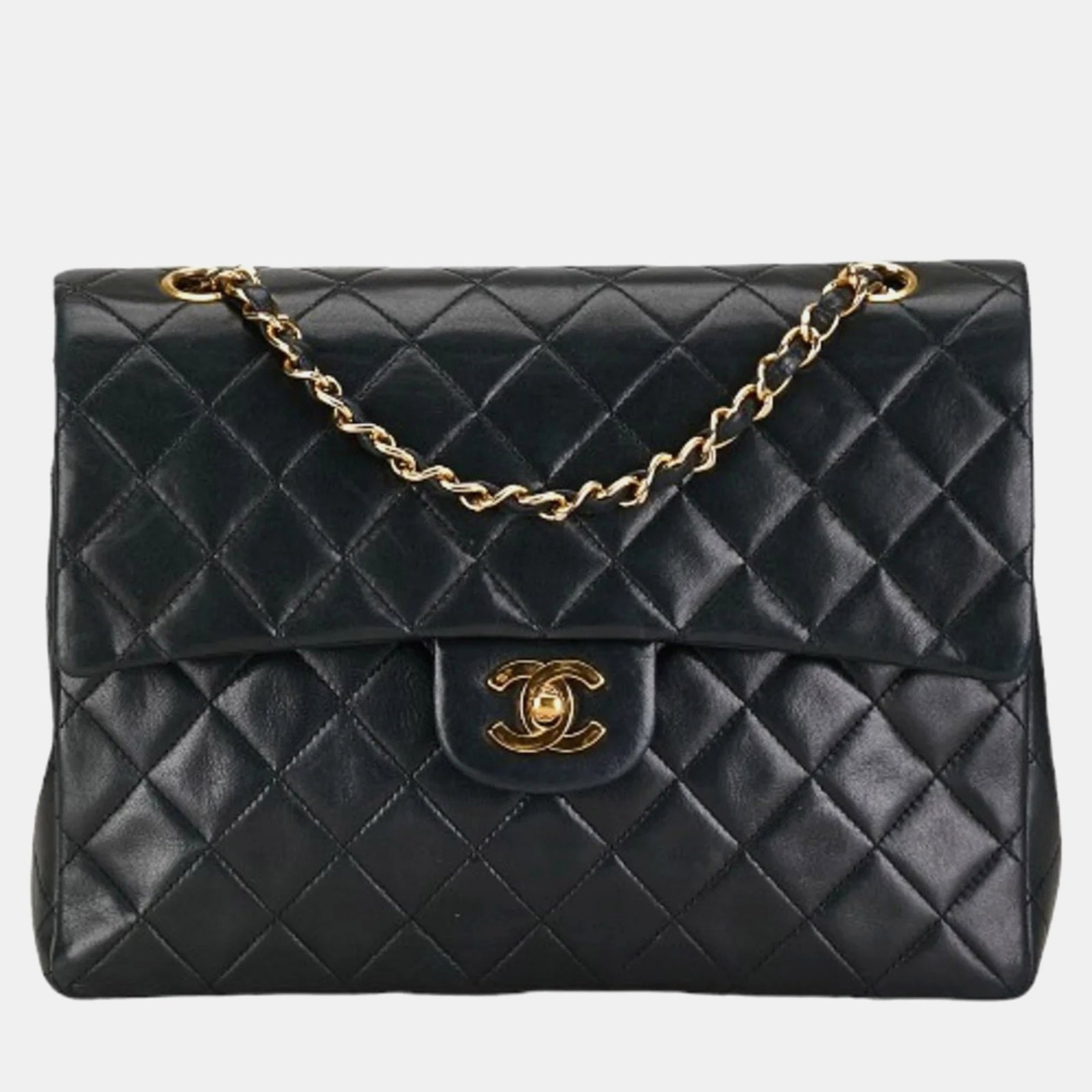 Chanel Black Lambskin Leather Medium Classic Double Flap Shoulder Bags