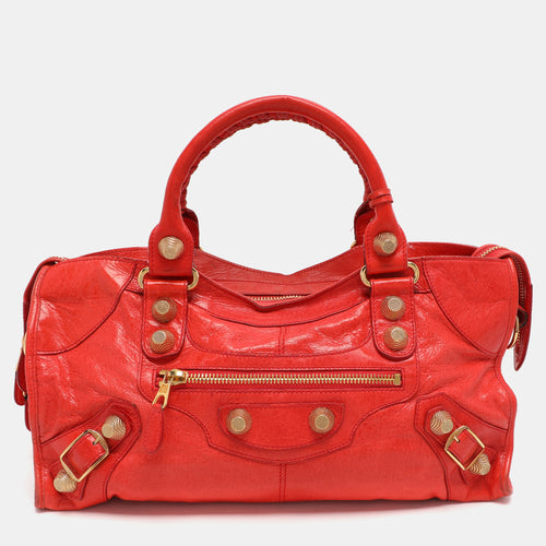 Red Leather Giant Hardware Part Time Tote