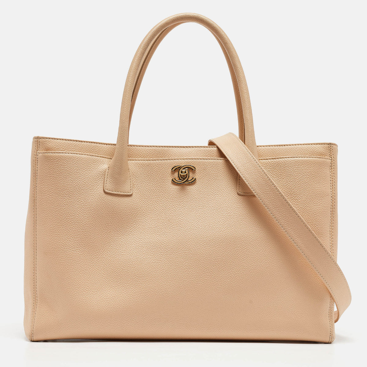 Chanel Light Beige Leather Cerf Shopper Tote