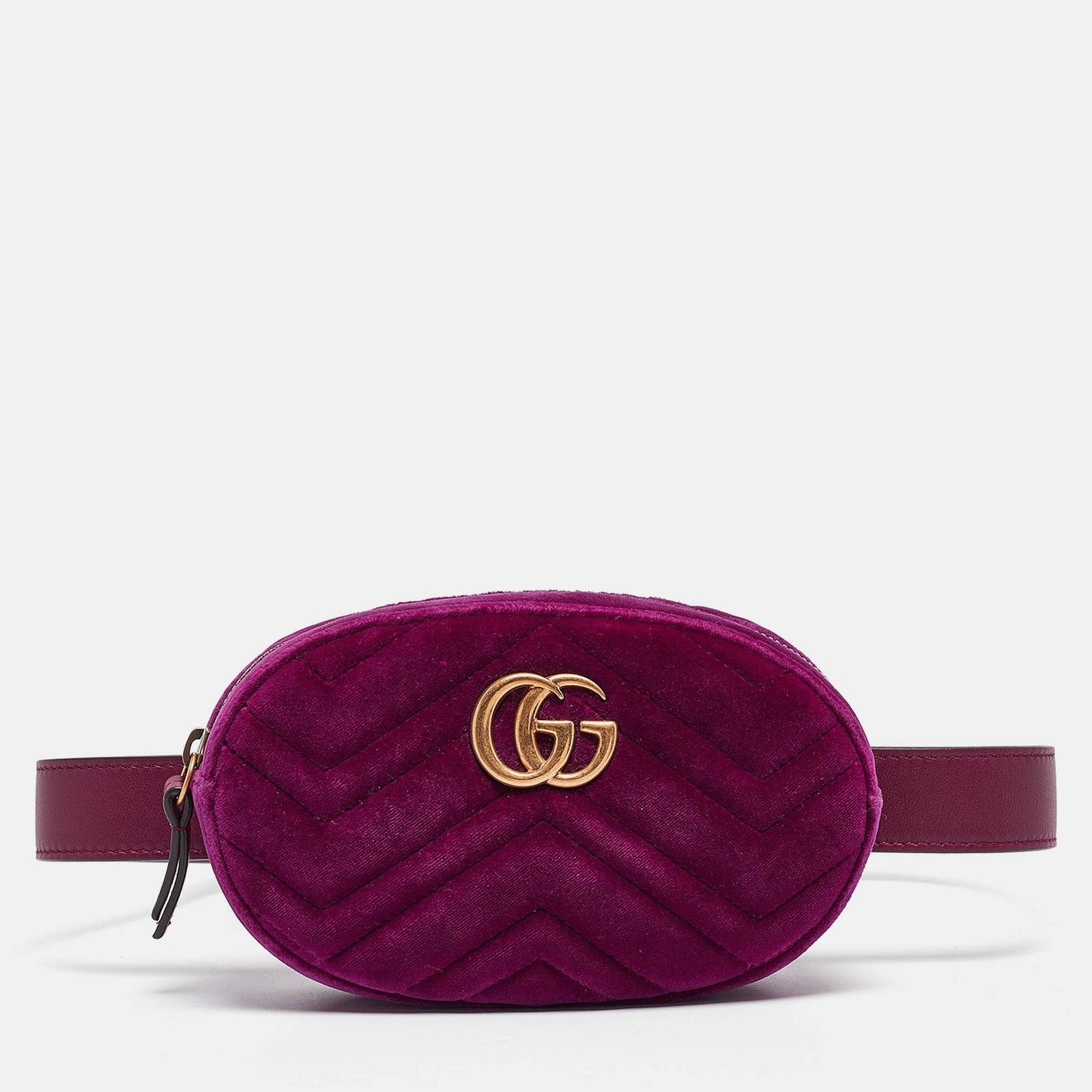 Gucci Sac banane en velours matelassé violet Mini GG Marmont