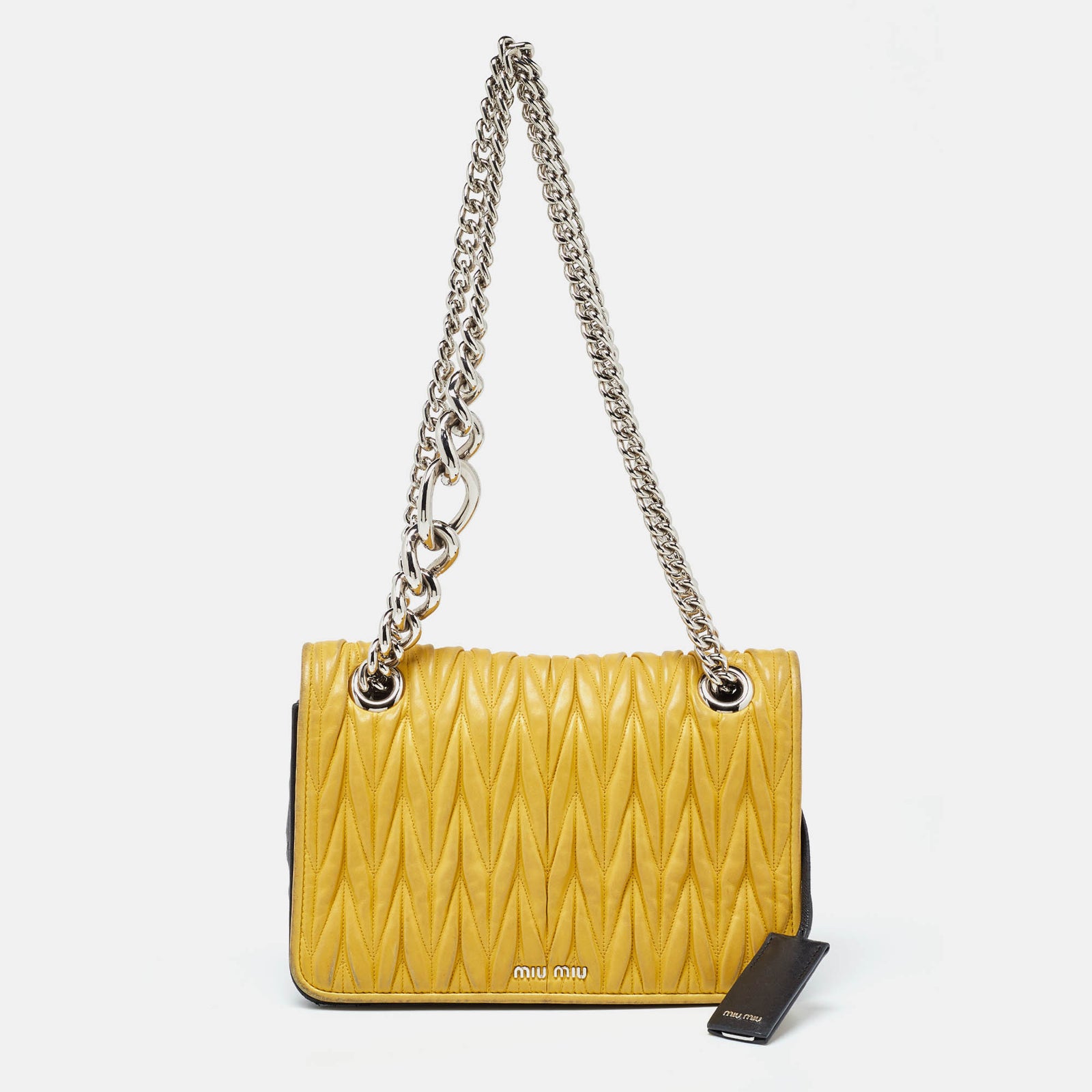 Miu Miu Yellow/Black Matelass&eacute; Leather Club Shoulder Bag