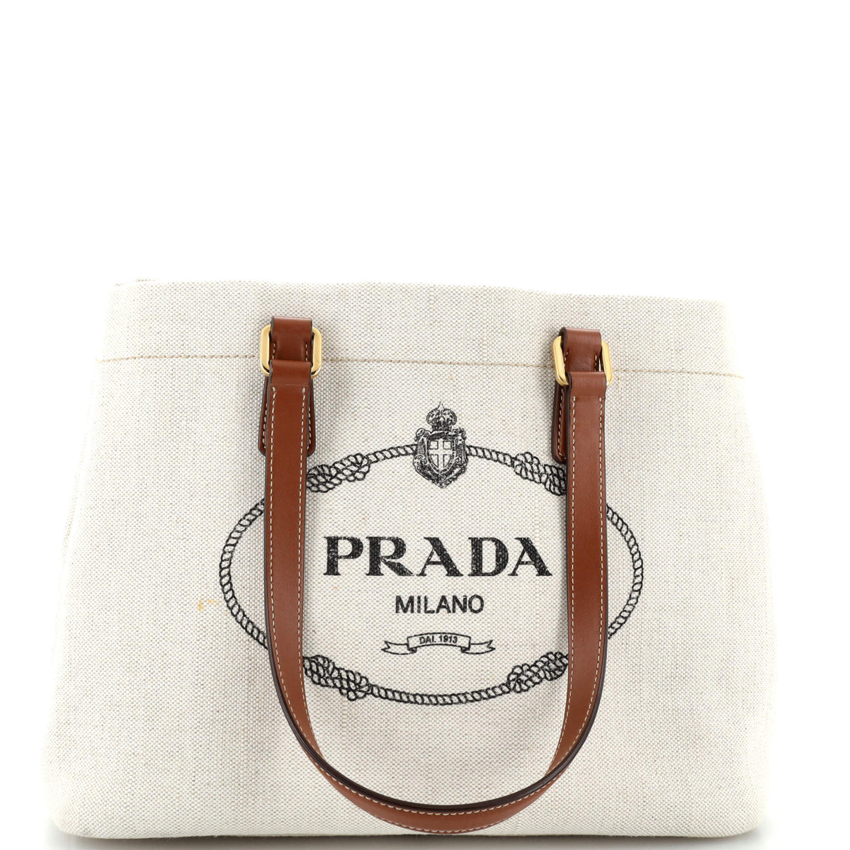 Prada PRADA Logo Open Tote Canvas with Leather Large
