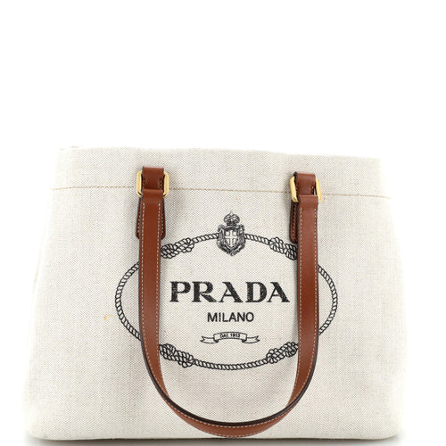 PRADA Logo Open Tote Canvas with Leather Large