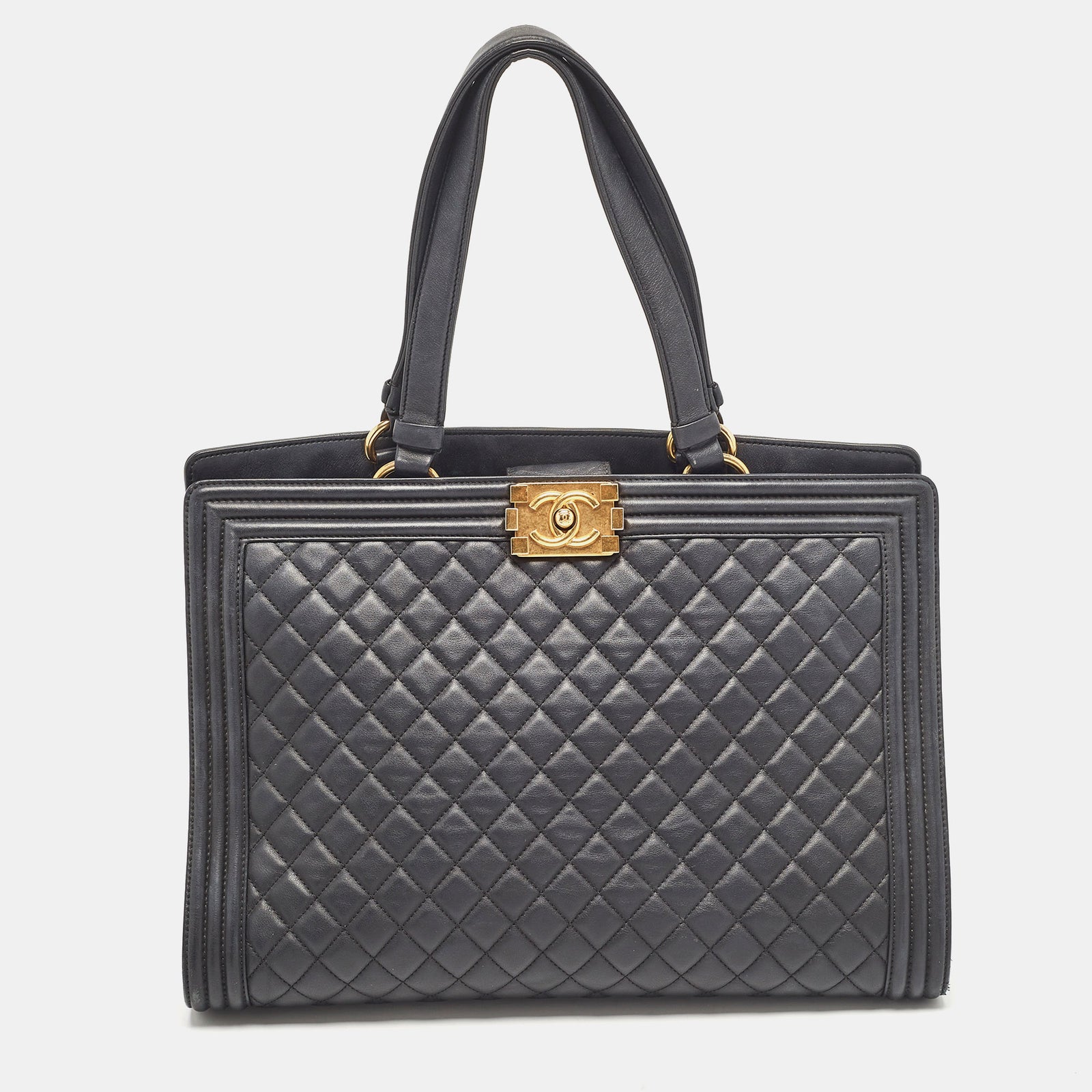 Chanel Grand sac cabas en cuir matelassé noir pour garçon