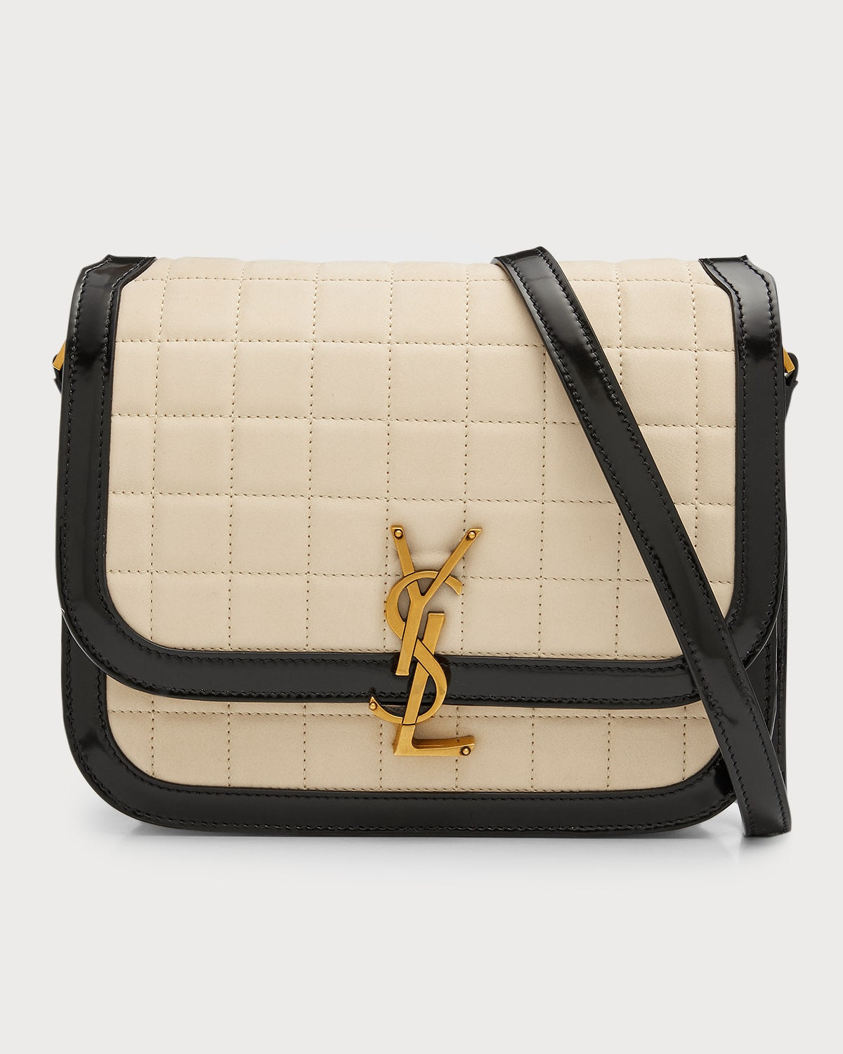 Saint Laurent Solferino Medium YSL Crossbody Bag in Quilted Nubuck and Smooth Leather