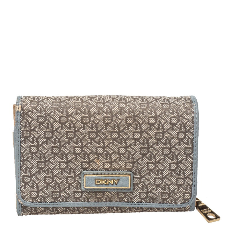 DKNY Portefeuille à rabat en toile et cuir monogrammé gris