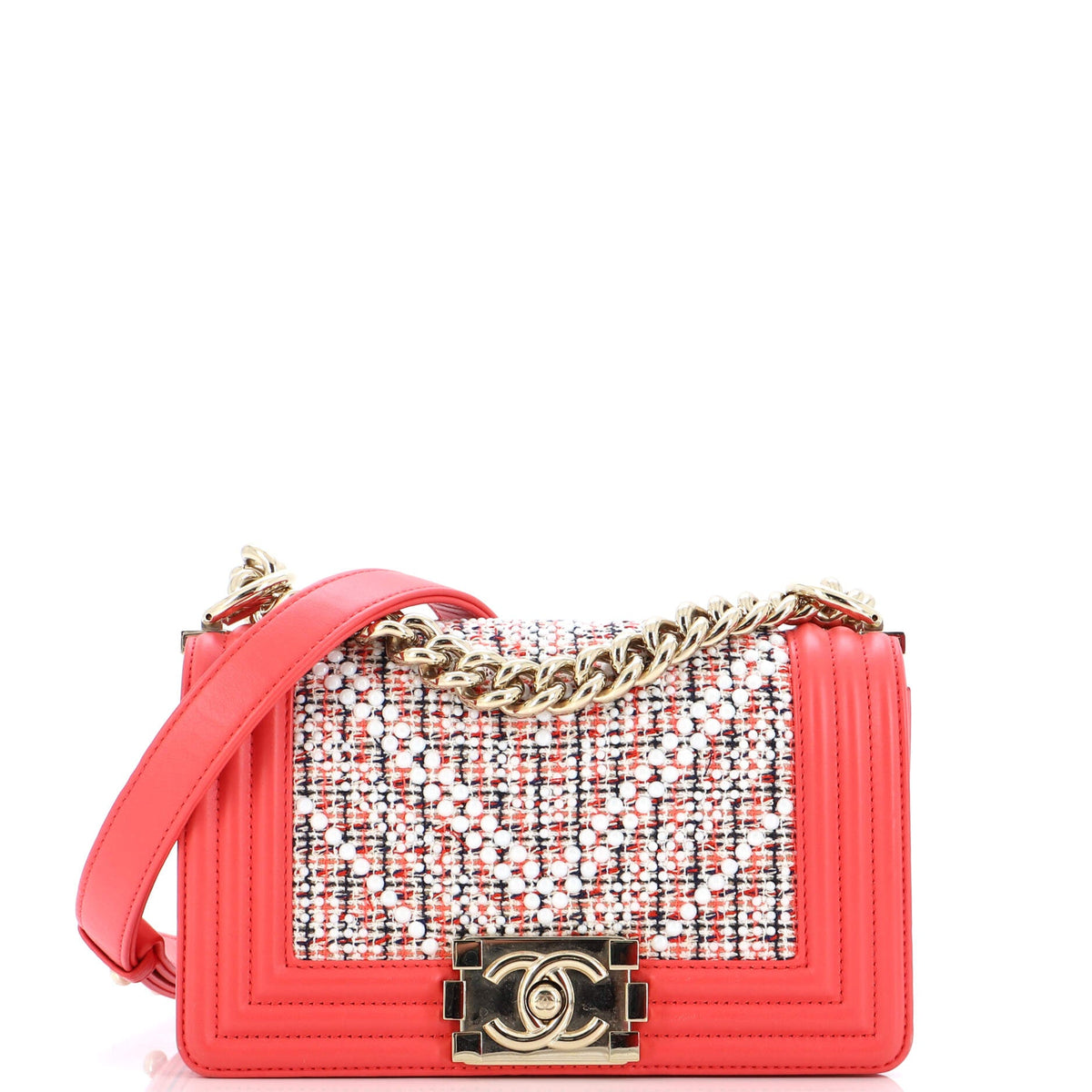 Chanel CHANEL Boy Flap Bag Chevron Embellished Tweed Small