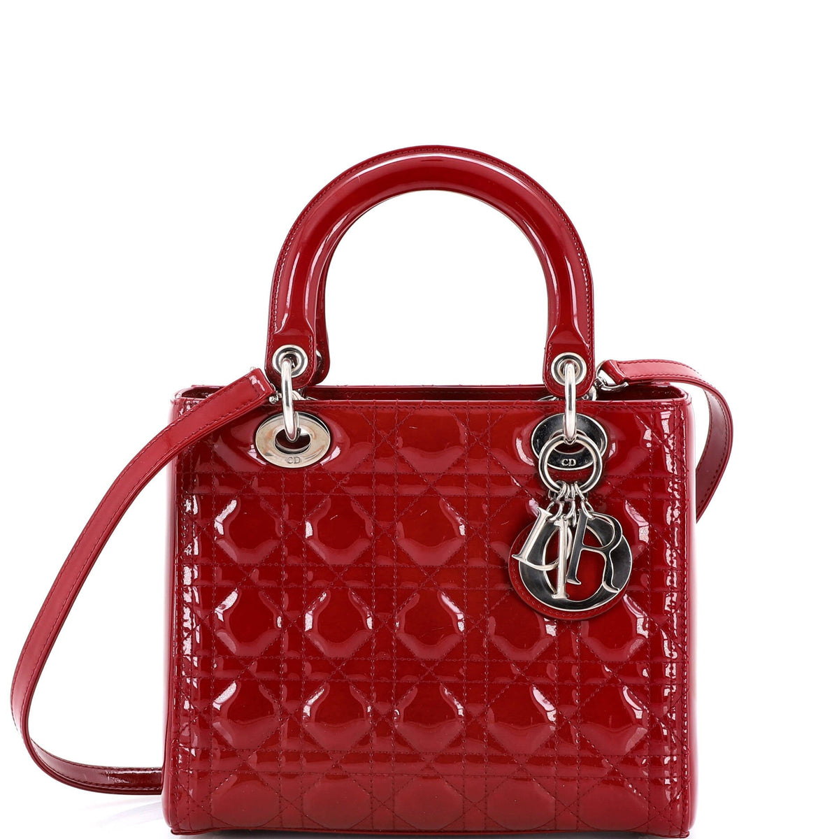 Christian Dior Lady Dior Bag Cannage Quilt Patent Medium