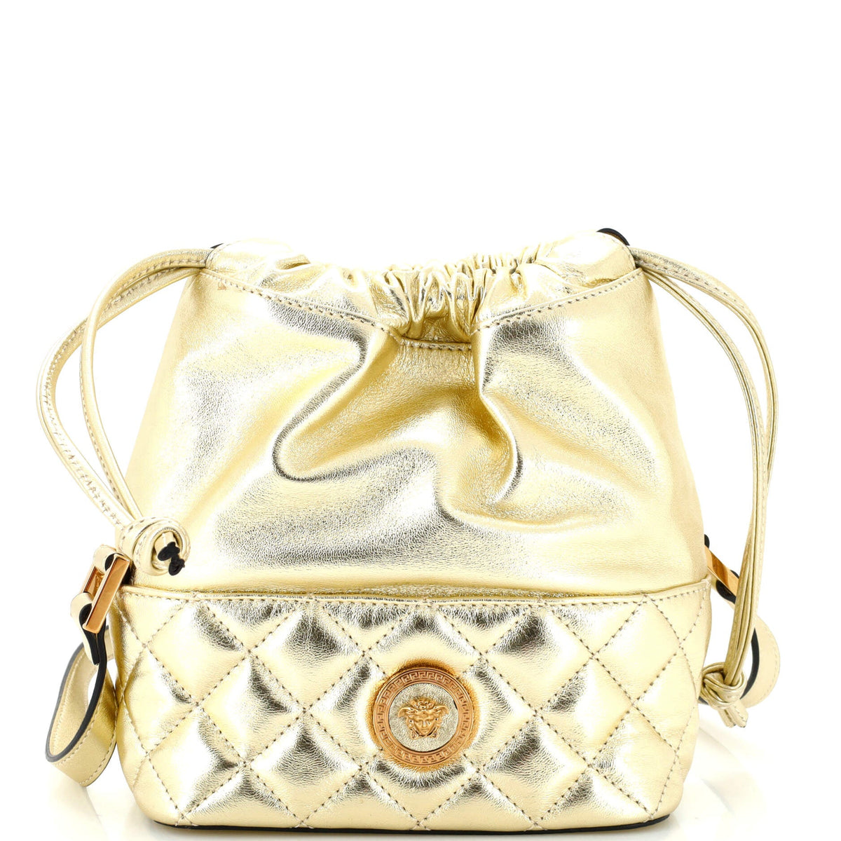 Versace VERSACE Medusa Drawstring Bucket Bag Quilted Leather Small