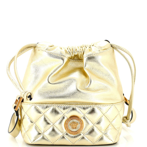 VERSACE Medusa Drawstring Bucket Bag Quilted Leather Small