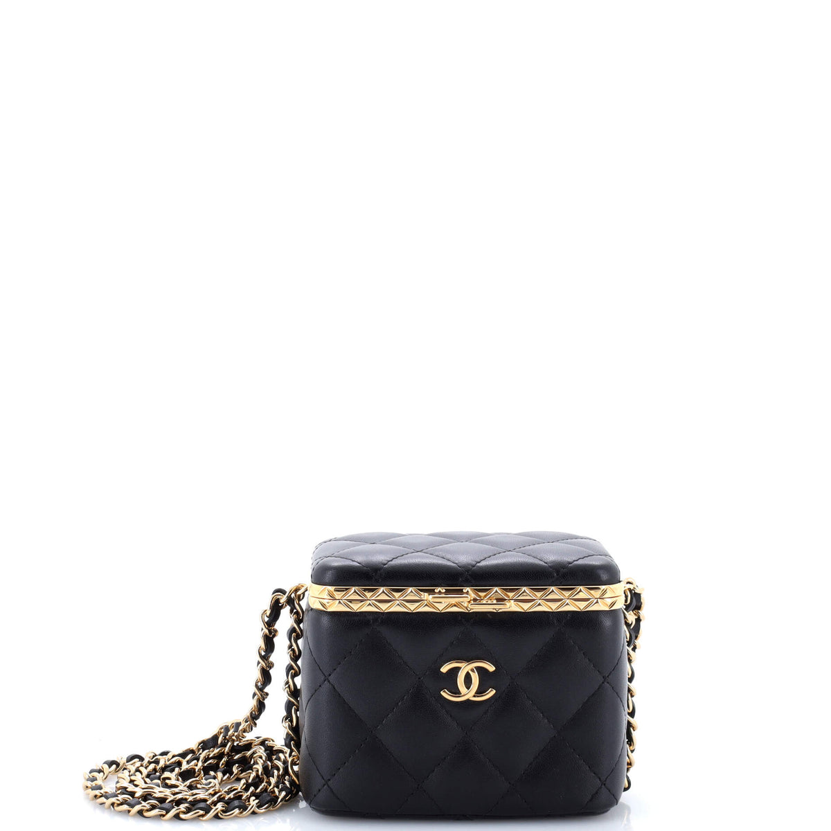 Chanel CHANEL Lock Frame Vanity Case with Chain Quilted Lambskin Small