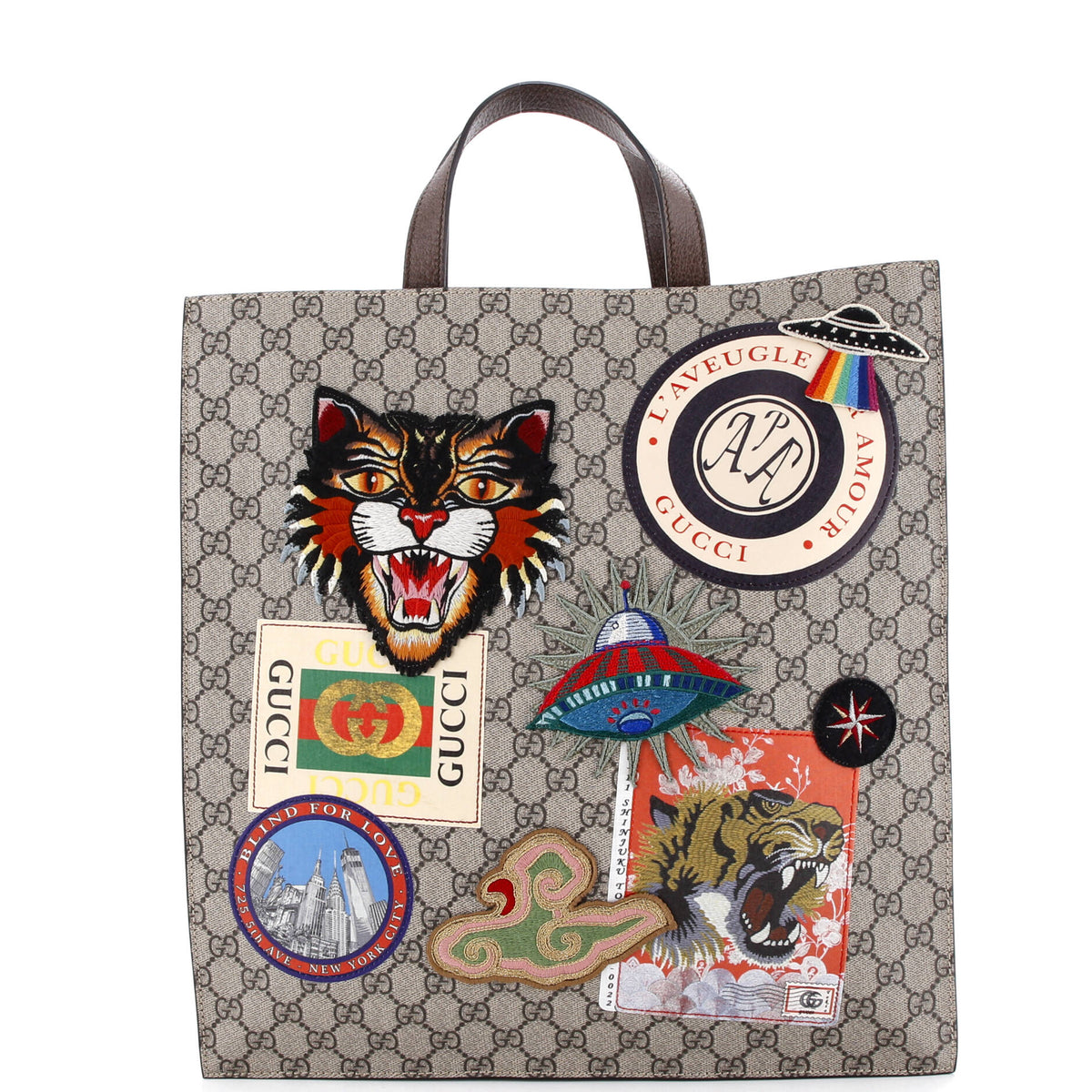 Gucci GUCCI Courrier Convertible Soft Open Tote GG Coated Canvas with Applique North South