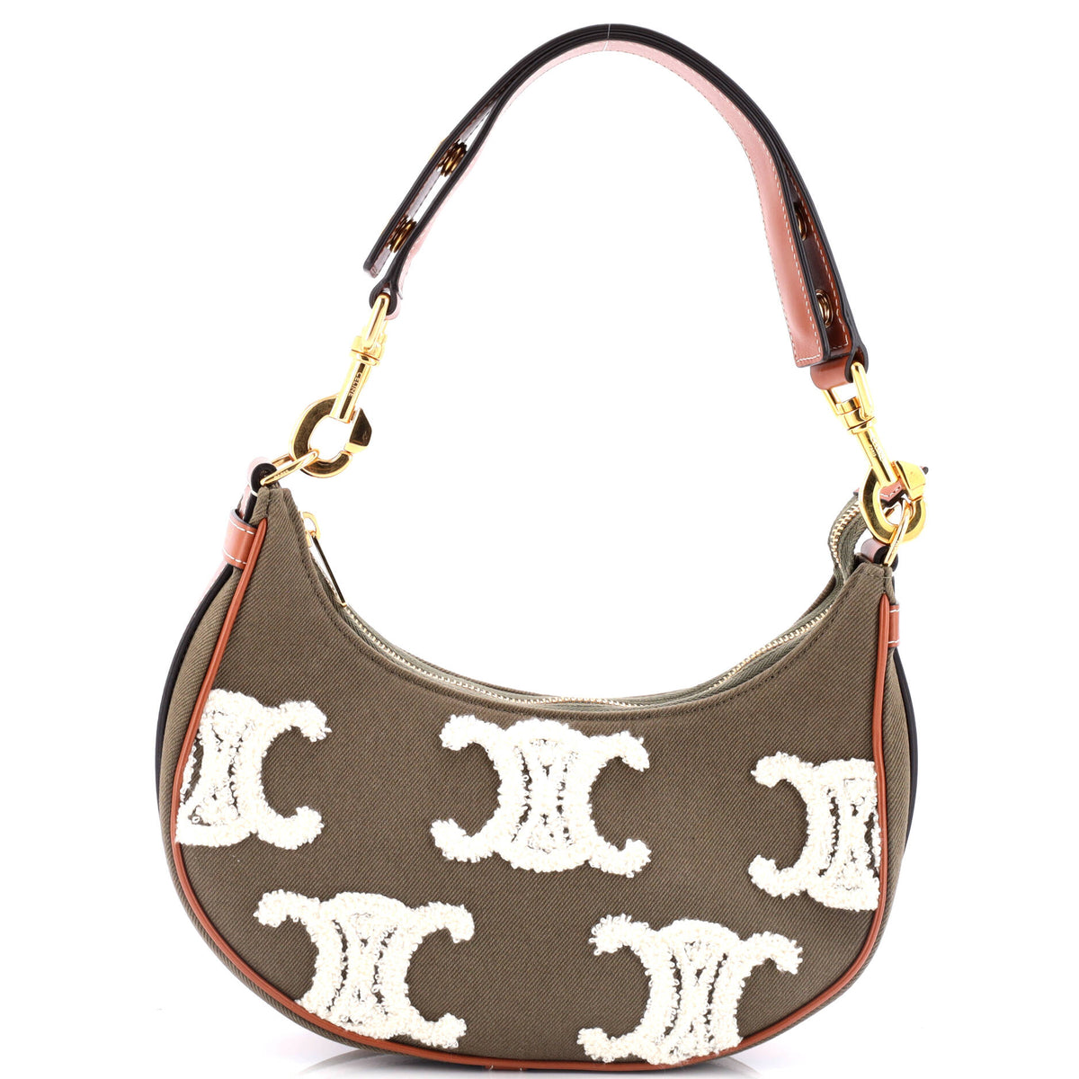 Celine CELINE Ava Strap Bag Triomphe Bouclette Embroidered Cotton Medium