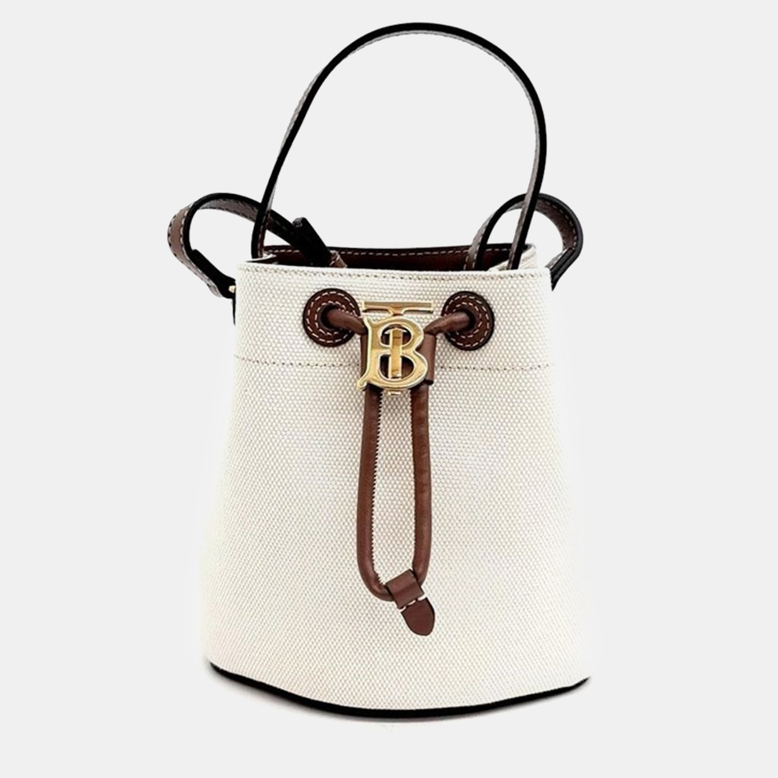 Burberry Neutral Canvas and Leather Mini TB Bucket Bag