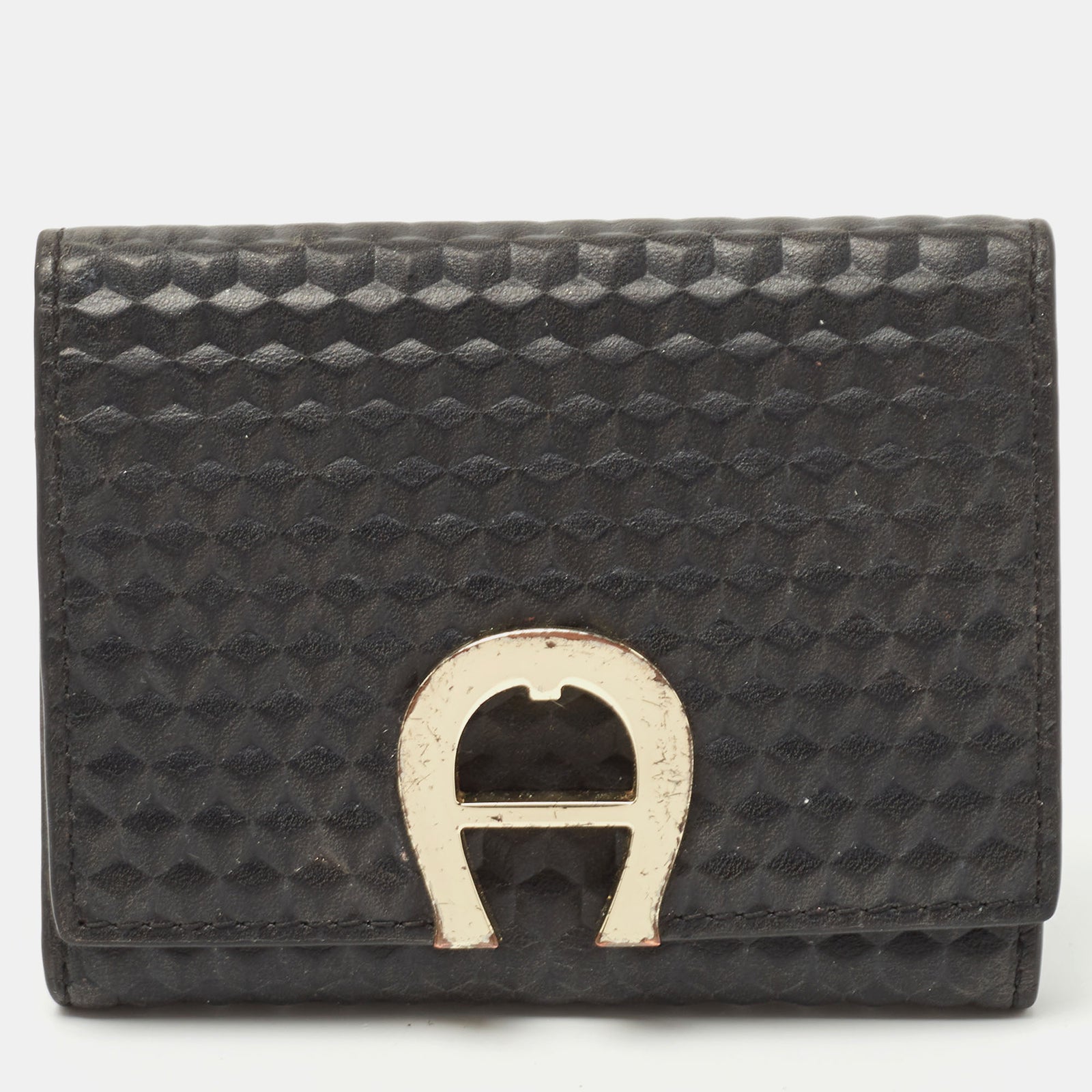 Aigner Black Leather Trifold Wallet