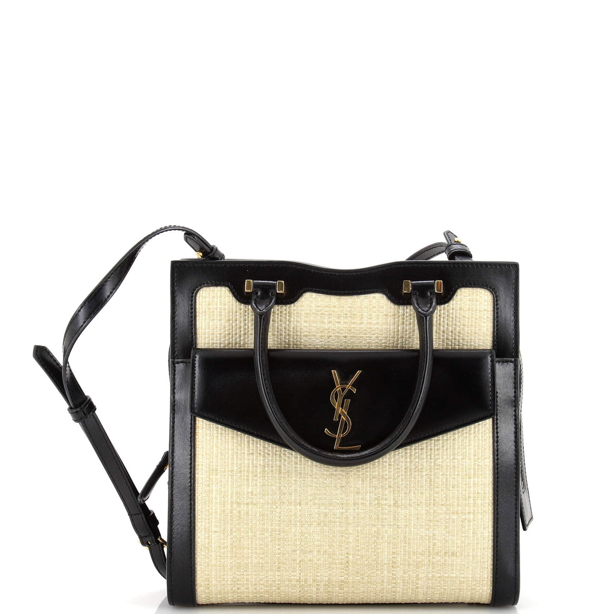 Saint Laurent Uptown Tote Raffia with Leather Small