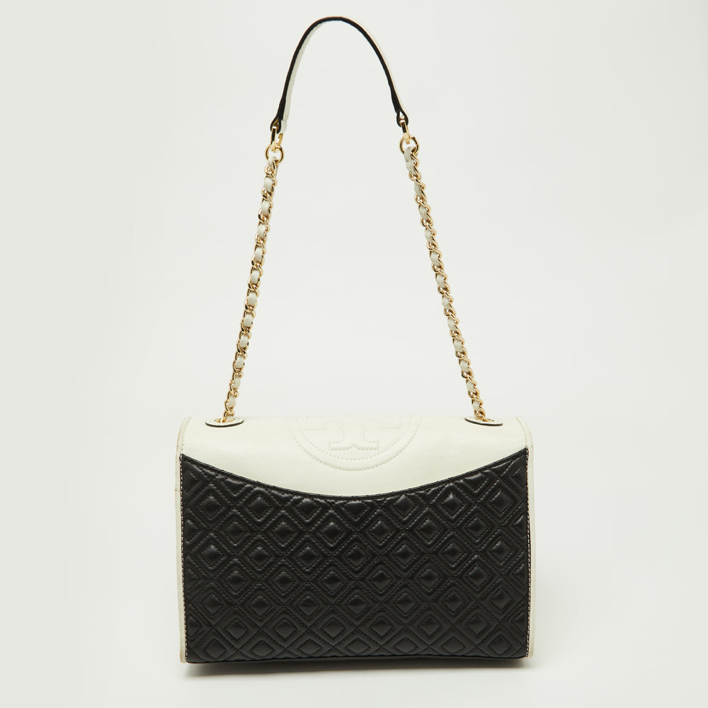 Black/White Leather Fleming Shoulder Bag