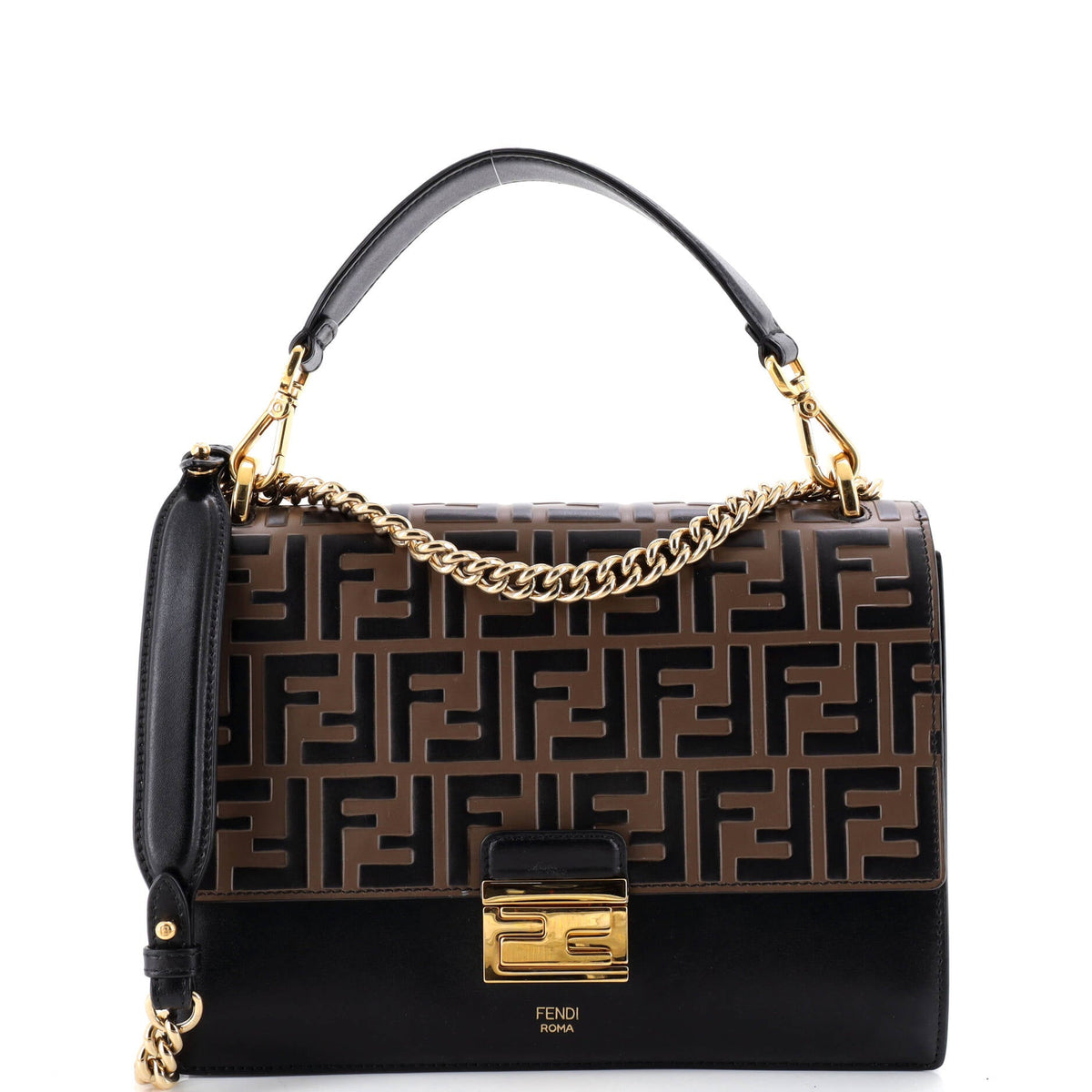 Fendi FENDI Kan U Shoulder Bag Zucca Embossed Leather Medium