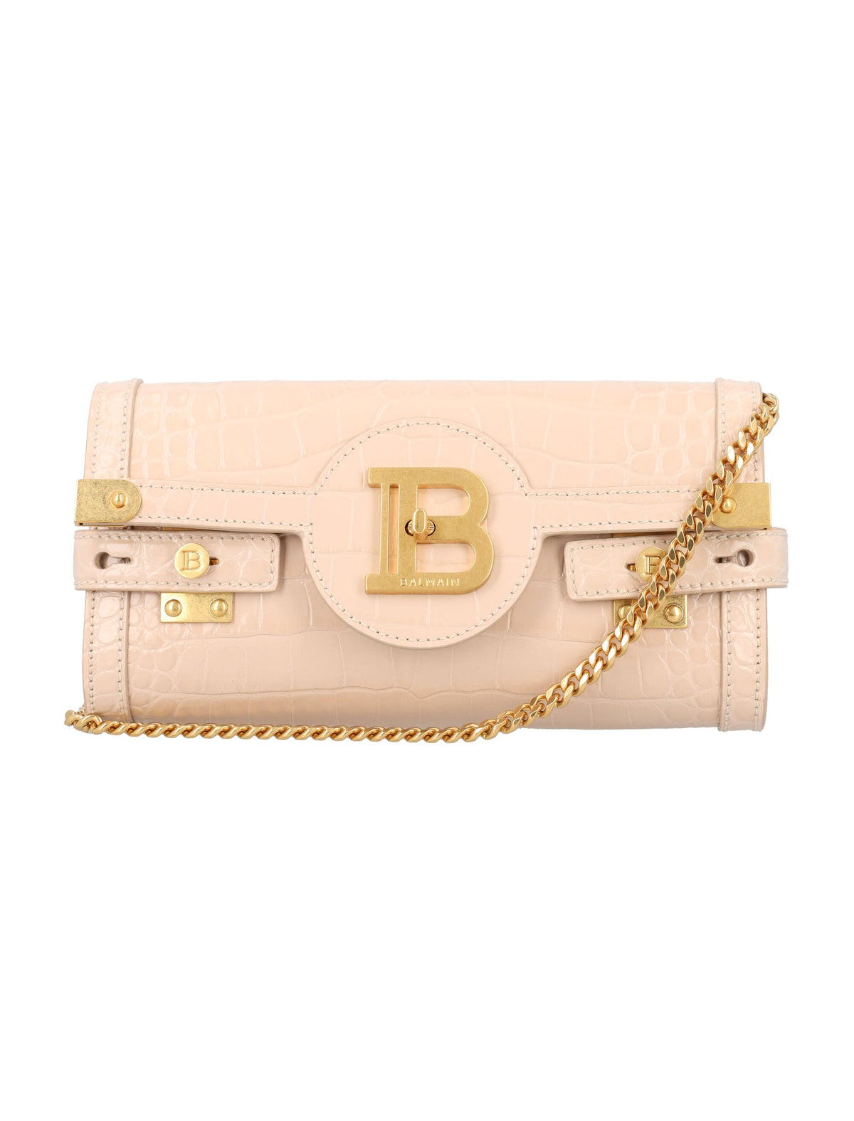 Balmain Women's B-Buzz 23 Croc-Embossed Leather Clutch in Nude | 24ADN1LE596LVCW Color 0AU