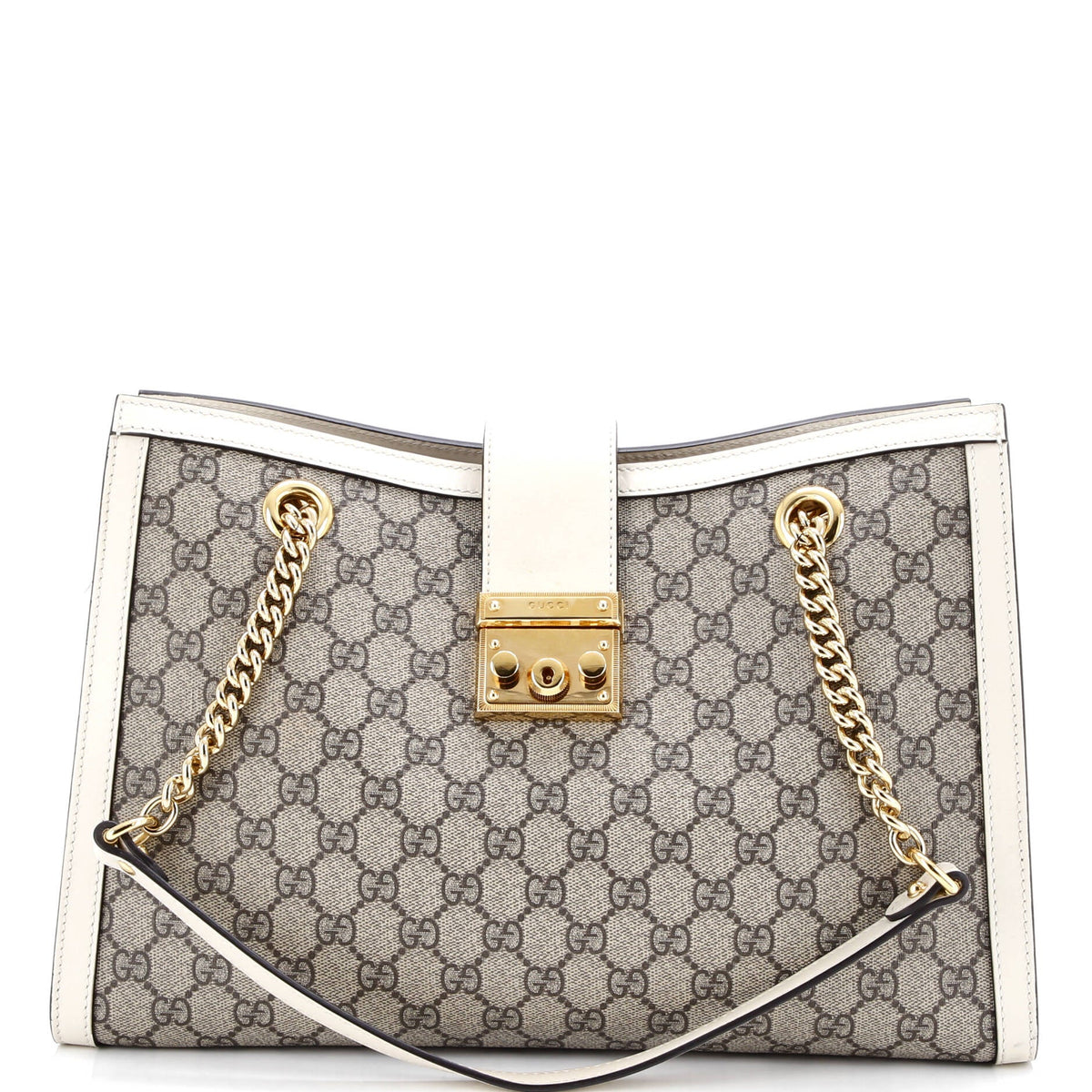 Gucci GUCCI Padlock Chain Tote GG Coated Canvas with Leather Medium
