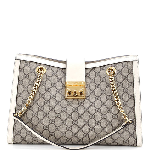 GUCCI Padlock Chain Tote GG Coated Canvas with Leather Medium